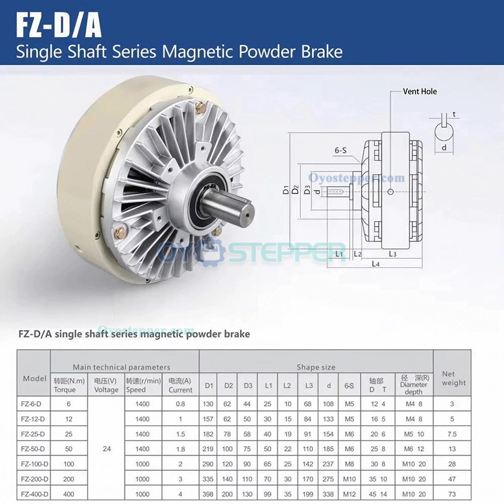FZ-D Single-Shaft Industrial Magnetic Particle Brake 6-50Nm 24VDC IP54 CNC Magnetic Powder Brake